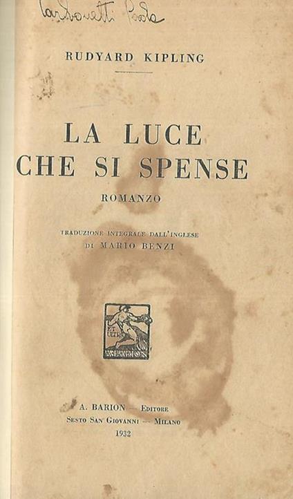 La luce che si spense - Rudyard Kipling - copertina