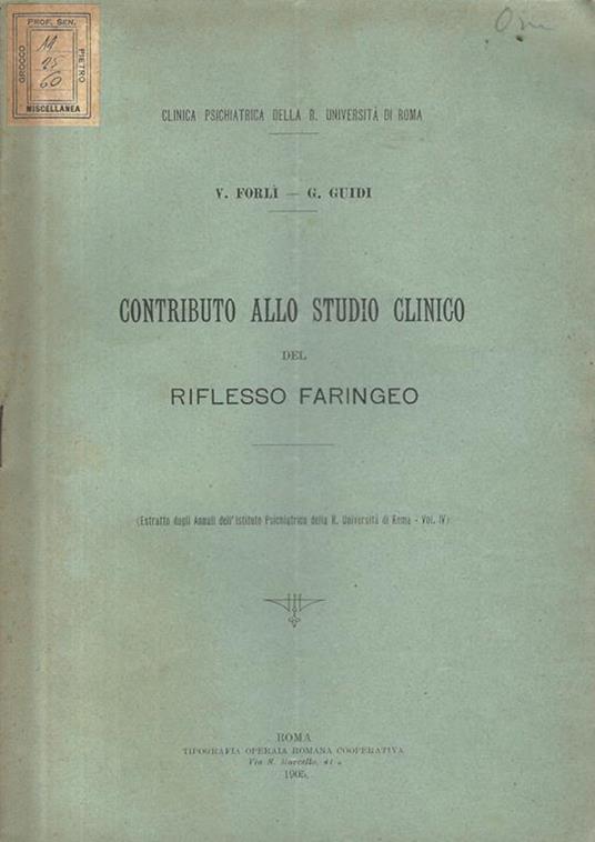 Contributo alla studio clinico del riflesso faringeo - copertina