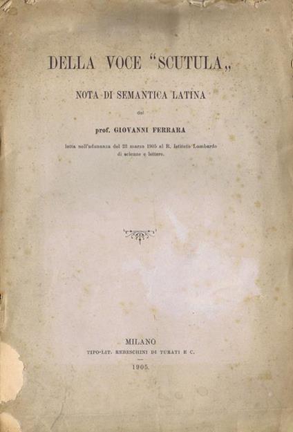 Della Voce "Scutula". Nota di Semantica Latina - Giovanni Ferrara - copertina
