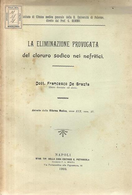 La eliminazione provocata del cloruro di sodico nei nefritici - copertina