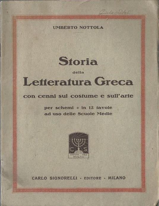 Storia della letteratura greca. Con cenni sul costume e sull'arte - Umberto Nottola - copertina
