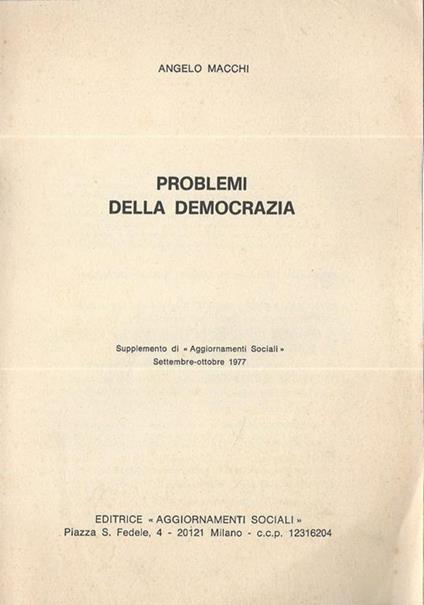 Problemi della democrazia - Angelo Macchi - copertina