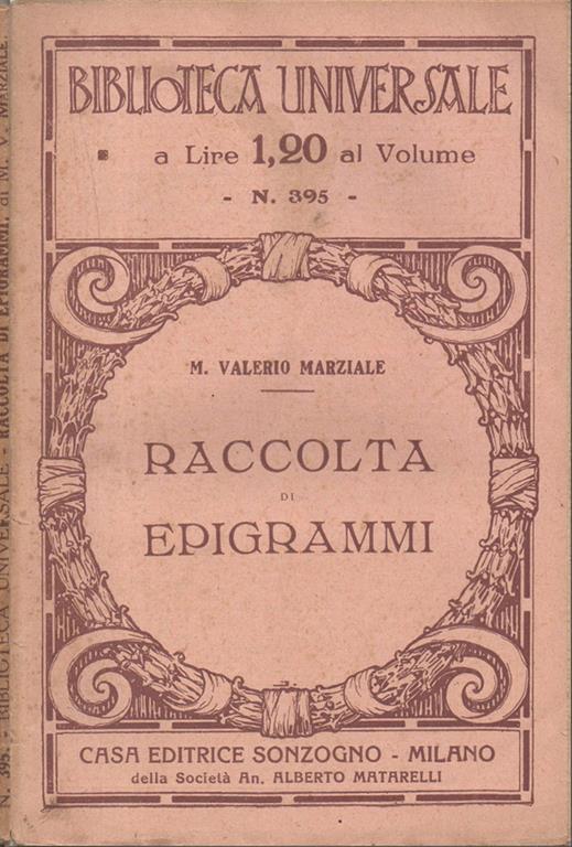 Raccolta di epigrammi. di M. Valerio Marziale - M. Valerio Marziale - copertina