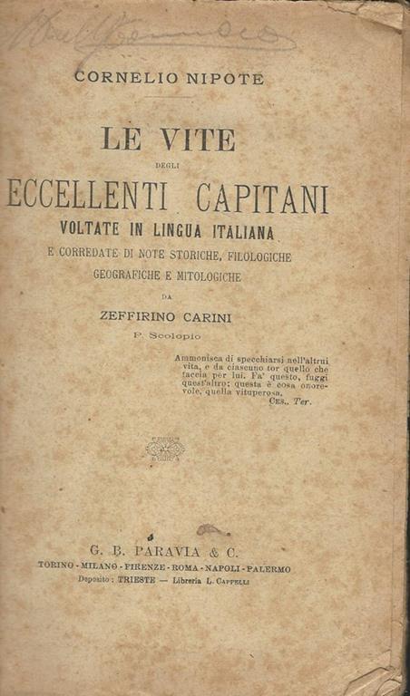 Le vite degli eccellenti capitani. Volte in lingua italiana - Cornelio Nepote - copertina