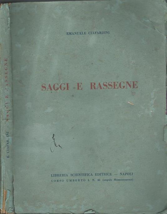 Saggi e rassegne - Emanuele Ciafardini - copertina