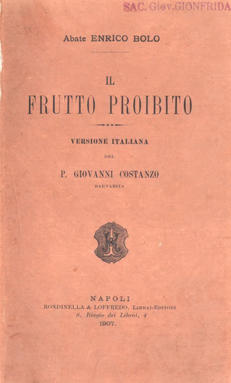 Il frutto proibito - Enrico Bolo - copertina