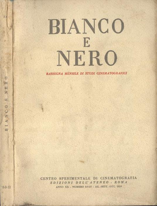 Bianco e Nero Anno XX n. 8 - 9 - 10 - copertina