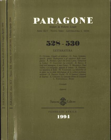 Paragone Anno XLV n. 528. 530 e 532. 534 - copertina