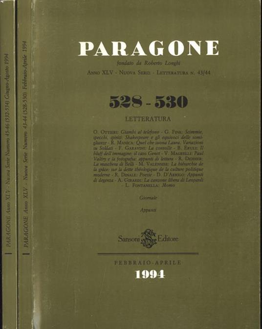 Paragone Anno XLV n. 528. 530 e 532. 534 - copertina