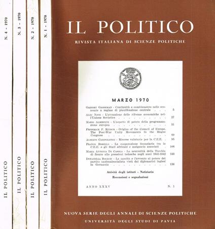 Il Politico. Rivista italiana di scienze politiche nuova serie anno XXXV - Carlo Emilio Ferri - copertina