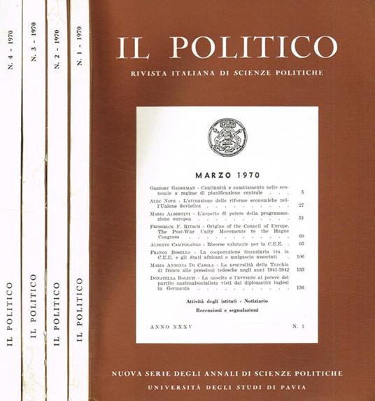 Il Politico. Rivista italiana di scienze politiche nuova serie anno XXXV - Carlo Emilio Ferri - copertina