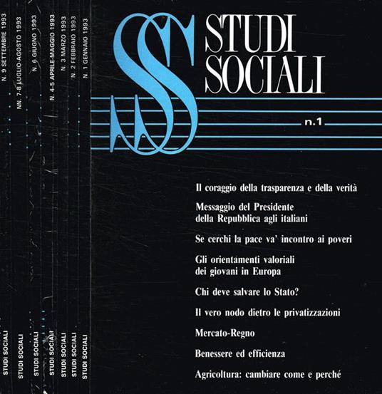 Studi sociali. Mensile di problemi sociali e politici. Anno XXXII N.1 2 3 4/5 6 7/8 9 - Francesco M. Gualtieri - copertina