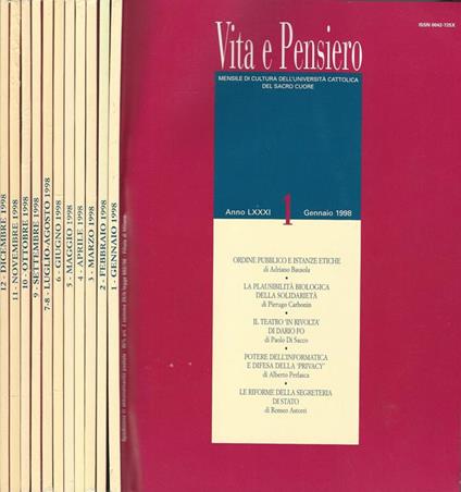 Vita e Pensiero Anno LXXXI-Annata competa. Mensile di cultura dell'Università Cattolica del Sacro Cuore - Adriano Bausola - copertina