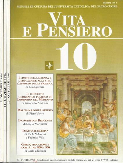 Vita e pensiero Anno 1996-N° 10, 11, 12 - Adriano Bausola - copertina