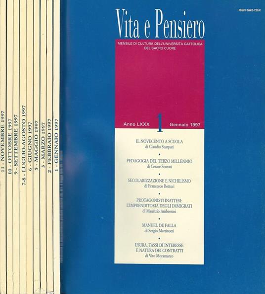 Vita e Pensiero Anno LXXX-1, 2, 3, 5, 6, 7-8, 9, 10, 11, 12. Mensile di cultura dell'Università Cattolica del Sacro Cuore - Adriano Bausola - copertina