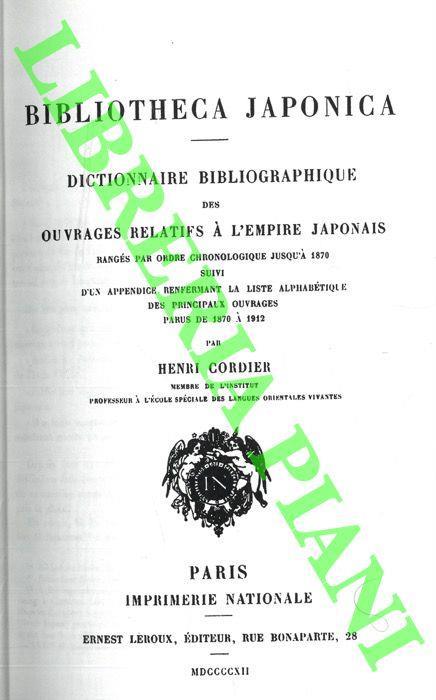 Bibliotheca Japonica. Dictionnaire bibliographique des ouvrages relatifs à l'Empire japonais.. - Henri Cordier - copertina