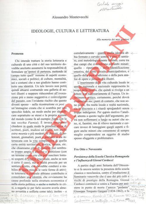 Ideologie, cultura e letteratura - Alessandro Montevecchi - copertina