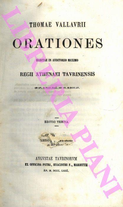 Orationes. Habitae in auditorio maximo Regii Athenaei Taurinensis - Tommaso Vallauri - copertina