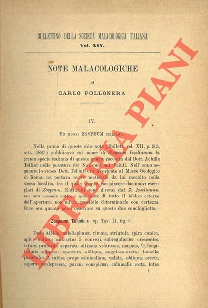 Note Malacologiche - Carlo Pollonera - copertina