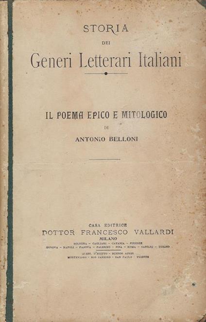 Il poema epico e mitologico - Antonio Belloni - copertina