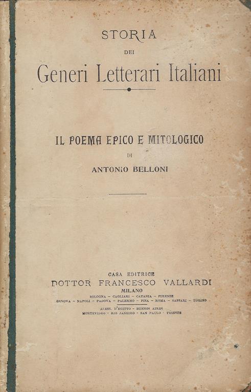 Il poema epico e mitologico - Antonio Belloni - copertina