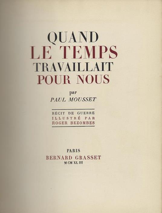 Quand le temps travaillait pour nous - Paul Mousset - copertina