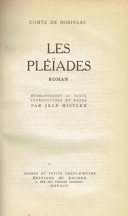 Les pléïades : roman - Joseph-Arthur de Gobineau - copertina
