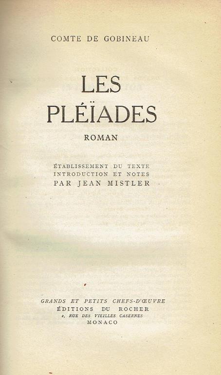 Les pléïades : roman - Joseph-Arthur de Gobineau - copertina