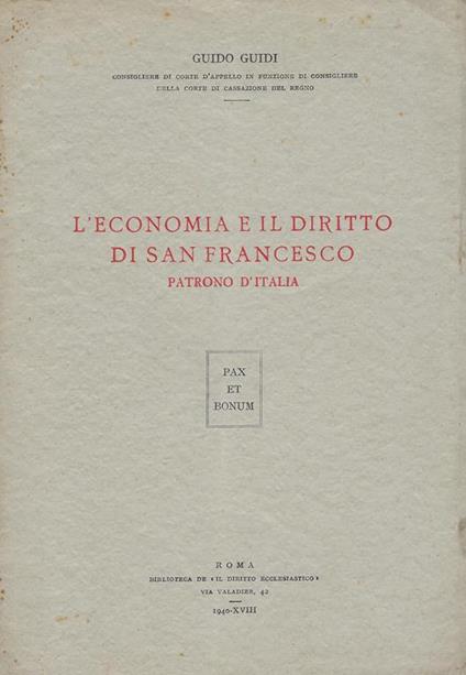 L' economia e il diritto di san Francesco, patrono d'Italia - Guido Guidi - copertina