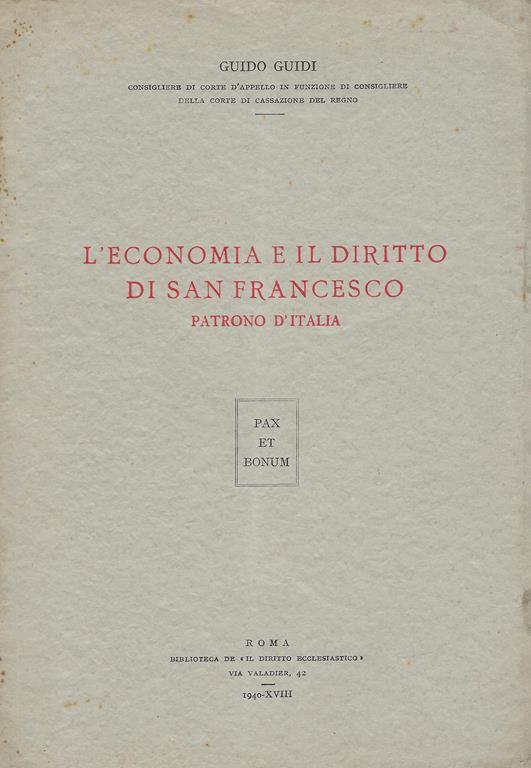 L' economia e il diritto di san Francesco, patrono d'Italia - Guido Guidi - copertina