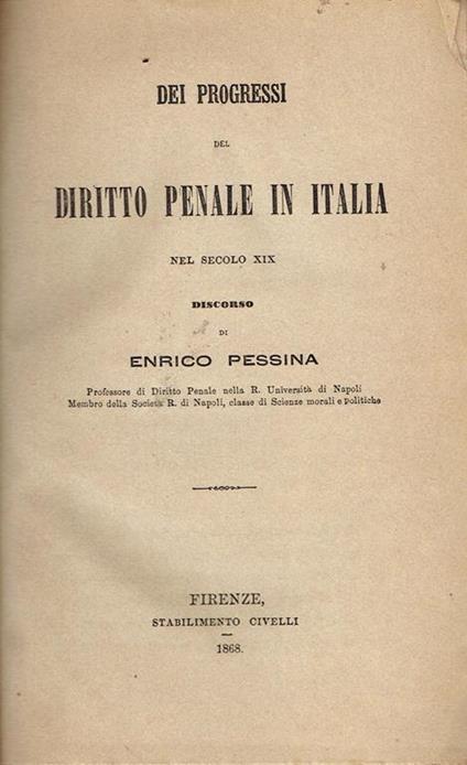 Dei progressi del diritto penale in Italia nel secolo XIX - copertina