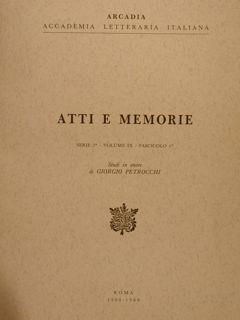 Arcadia, Accademia Letteraria Italiana. ATTI E MEORIE, Serie 3, Volume IX, Fascicolo 1°. STUDI IN ONORE DI GIORGIO PETROCCHI - copertina