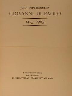 Giovanni Di Paolo. 1403-1483 - John Pope-Hennessy - copertina