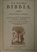 La Sacra Bibbia tradotta in lingua Italiana, e commentata da Giovanni Diodati di Nation Lucchease. Seconda editione, migliorata, ed accresciuta. Con l'aggiunta de' Sacri Salmi, messi in rime per lo medesimo. Per Pietro Chovet. MDC.XLI. Ristampa Anast