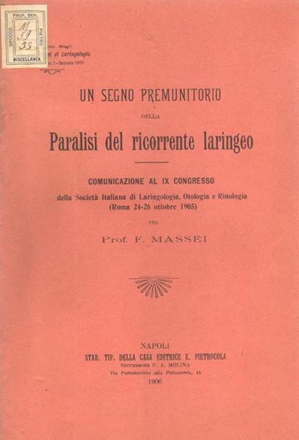 Un segno premunitorio della paralisi del ricorrente laringeo - copertina