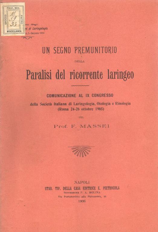 Un segno premunitorio della paralisi del ricorrente laringeo - copertina