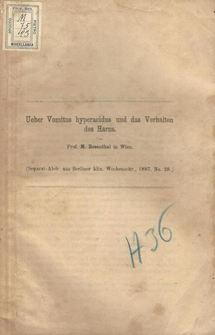 Ueber Vomitus hyperacidus und das Verhalten des Harns - copertina