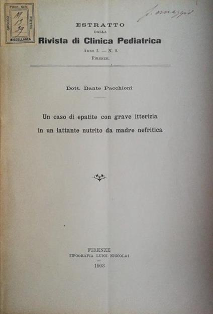 Un caso di epatite con grave itterizia in un lattante nutrito da madre nefritica - copertina
