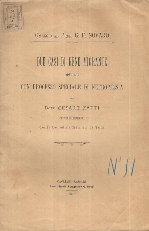 Due casi di Rene Migrante operati con processo speciale di Nefropessia - copertina