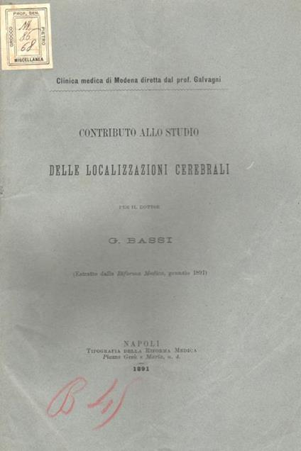 Contributo allo studio delle localizzazioni cerebrali - copertina