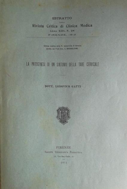La patogenesi di un sintomo della tabe cervicale - copertina