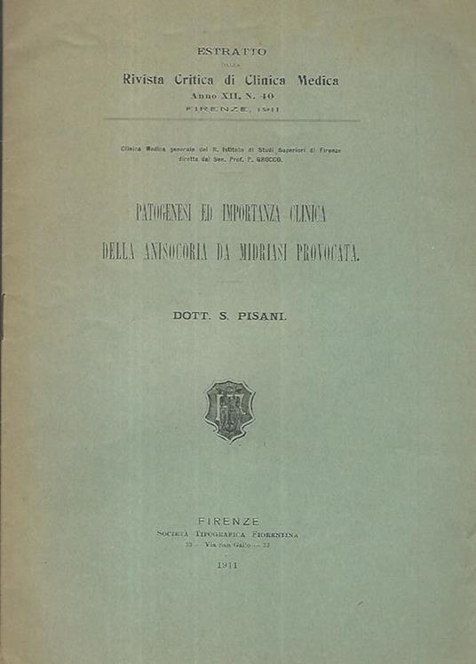 Patogenesi ed importanza clinica della anisocoria da midriasi provocata - copertina
