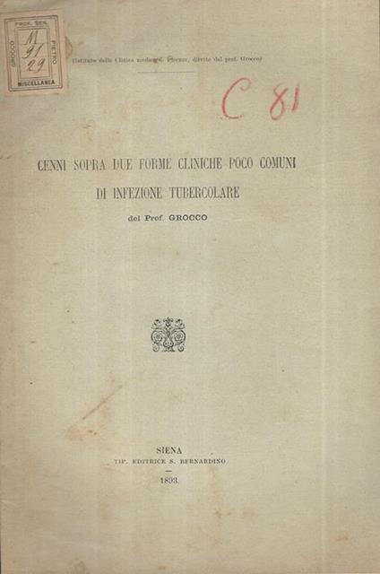 Cenni sopra due forme cliniche poco comuni di infezione tubercolare - copertina