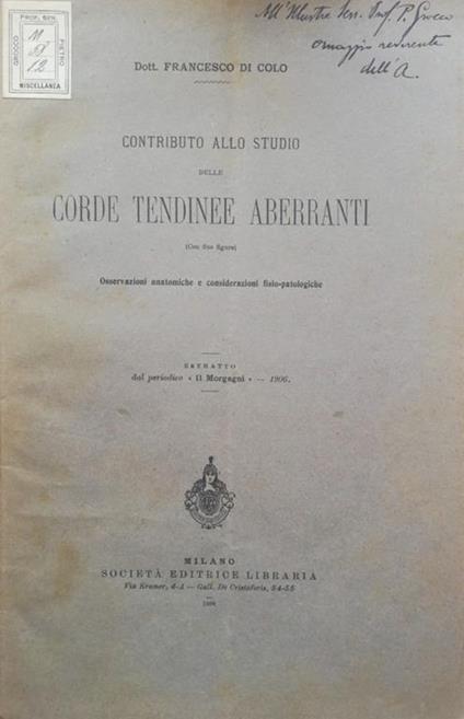 Contributo allo studio delle corde tendinee aberranti. Osservazioni anatomiche e considerazioni fisio-patologiche - copertina