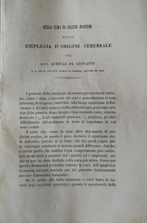 Sulla cura di alcuni postumi della emiplegia d'origine cerebrale - copertina