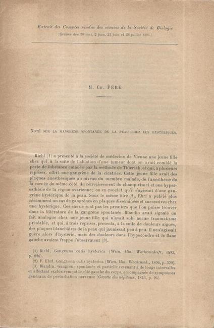 Note sur la gangrène spontanée de la peau chez les hystériques - copertina