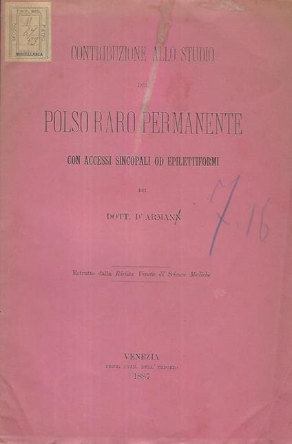 Contribuzione allo studio del polso raro permanente con accessi sincopali od epilettiformi - copertina