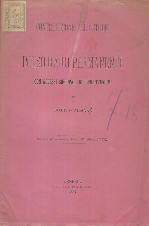 Contribuzione allo studio del polso raro permanente con accessi sincopali od epilettiformi - copertina