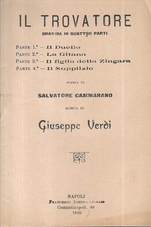 Il trovatore. Poesia di Salvatore Cammarano - Giuseppe Verdi - copertina