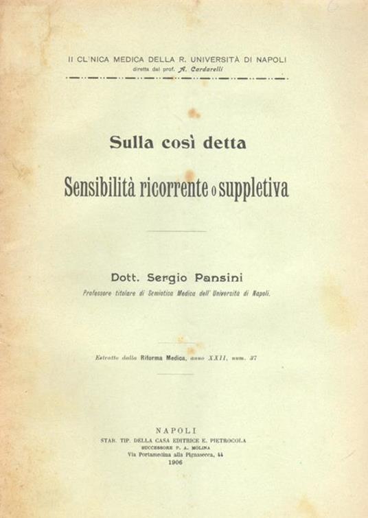 Sulla così detta sensibilità ricorrente o suppletiva - copertina